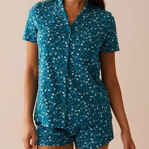 La Vie en Rose teal floral print short pajamas set